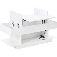 OKWISH Salontafel – Hoogklapbaar Liftmodel – 2 Klapplanken + 4 Halfopen Vakken – Met LED-Verlichting En Appbediening – Hoogglans Spaanplaat Wit – 98x45x40 cm – Max 54,5 cm