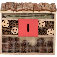 Lifetime Garden Insectenhotel huisje schorsen dak en rood middenvak 30 cm - Insectenhotel