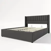 OKWISH Tweepersoonsbedden 160x200 cm - Opbergbed Met Hydraulische Lift En Lattenbodem - Gestoffeerd Bed Voor Extra Slaapkameropslag - Linnen - Grijs