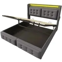 OKWISH Gestoffeerd Bed 140x200 cm - Bed Met Lade En USB Opladen - LED-Kopstuk Voor Slaapkamer - Katoen - Grijs (geen matras)