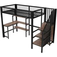 OKWISH Hoogslaper 90x200 - Kinderbed Met Bureau En Opbergruimte - Metaal - Zwart