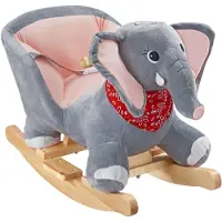TecTake Olifant Schommelstoel - Schommeldier met Geluid - Hobbeldier met Pluche Bekleding - Met Rugleuning en Veiligheidsriem - Vanaf 12 Maanden - Baby - 45,5 cm Hoog - Schommelpaard - Hobbelpaard