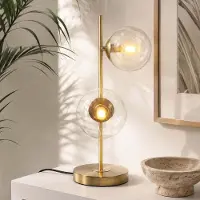 LumenXL 2-lichts tafellamp Ethan - brons met transparant glas