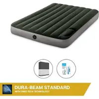 Intex Luchtbedset- Twijfelaar - 137 x 191 x 25 cm - Groen - Met ingebouwde voetpomp + Hoeslaken Zwart + Reparatieset