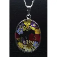 MOOYE ® - Collectie Zilveren Flowermix ovaal middel ketting hanger