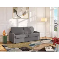 Vente-unique Driezits express bedbank van stof CALIFE - Licht grijs - Slaap afmeting 140 cm - matras 18 cm