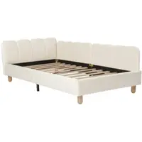 OKWISH Gestoffeerd Kinderbed 90x200 cm - Ergonomisch Hoofdbord en Valbeveiliging - Zonder Matras - Fluweel - Beige