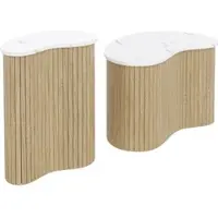 OKWISH Salontafel Set Van 2 - Gebogen Design - Voor Woonkamer Slaapkamer Kantoor - 60x37x38 En 40x25x50 cm - MDF - Naturel+Wit