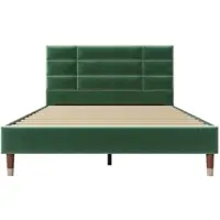 OKWISH Gestoffeerd Bed 140x200 cm - 7-Zones Pocketvering H3 Voor Orthopedische Ondersteuning - Met Lattenbodem en Opbergruimte - Fluweel - Groen - Met matras