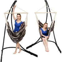 AMANKA xxl Hangstoel met frame Hangstoel voor 2 hangstoelen Hangstoel strepen bruin