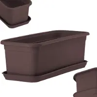 Kadax Wamat, 40 cm, met onderzetter, balkonbak van kunststof, voor binnen en buiten, bloempot voor balkon, terras en vensterbank, bruin