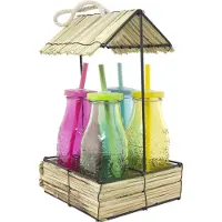 Svenska Living 4 Drinkflesjes In Houder Gekleurd Glas Multi multi Glas