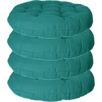 Atmosphera Tuinstoelkussen - 6x - petrol groen - katoen - 38 x 38 x 6.5 cm - wicker zitkussen rond