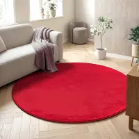 Muratap Uni rond rood vloerkleed – modern laagpolig effen tapijt- 240 cm rond