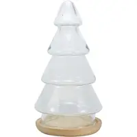 Tak Design Kerstboom L - Incl. Houten Onderzetter - Glas - Ø 11 x 18,5 cm - Transparant