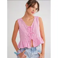 MixRay Gestructureerde V-hals Crop Blouse met Strik