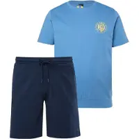 Men Plus - Heren - Pyjama buikfit tweedelige set T-shirt borstprint short - Nachtblauw - Maat XL