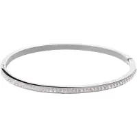 Lucardi - Dames Stalen bangle small met kristal - Armband - Staal - Zilverkleurig - 62 mm