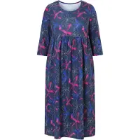 Ulla Popken - Dames - Jersey jurk A-lijn ronde hals 3/4-mouwen zakken - Marine - Maat 54+