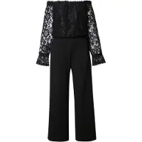 Ulla Popken - Dames - Jumpsuit carmenhals wijde pijpen lange mouwen - Zwart - Maat 54