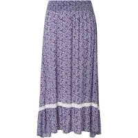 Ulla Popken - Dames - Midirok bloemen A-lijn elastische tailleband - Lavendel - Maat 50+