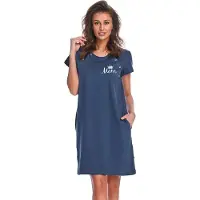 Doctor Nap Katoenen Nachthemd met Magnetische Drukknoopjes Borstvoeding Zwangerschap TCB.9992 Deep Blue 38 / M
