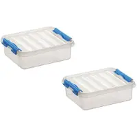 Sunware 5x stuks q-line opberg box/opbergdoos - 1 liter - 20 x 15 x 6 cm - kunststof - opslagbox - transparant/blauw