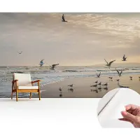 Wallfluent Zelfklevend Behang - Rust aan zee Stickerbehang op rol - 416x254 cm - Zwart Zelfklevend Behang - Peel-and-stick techniek - Voor de woonkamer, voor het kantoor Zelfklevend Behang