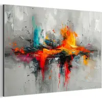 MuchoWow Aluminium schilderij 180x120 cm - Wanddecoratie metaal - Modern - Oranje - Grijs - Kunst - Metalen muurdecoratie woonkamer - Decoratie industrieel - Foto op dibond - Industriële accessoires slaapkamer