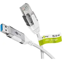 Goobay USB-A naar RJ45 LAN kabel | Slimline | USB3.0 | CAT6 | wit | 15 meter