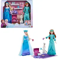 Mattel Disney Frozen Slaapfeestje van zussen - Met modepoppen Anna en Elsa en Olaf - 14 accessoires