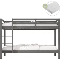 Sunny Jip Stapelbed van Hout in Grijs | Kinderbed Inclusief 2 Hybrid Matrassen 90x200 (14 cm, Hybrid foam, polyester hoes) | Volledige afmetingen (LxBxH): 208 x 97 x 140 cm