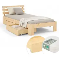Homestyle4u Eenpersoonsbed - 90x200 cm - met Matras en 2 Bedbakken - Natuur
