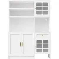 OKWISH Keukenkast - Met Glazen Deuren En Ledverlichting - Voor Keuken En Eetkamer - Mdf Wit Met Gouden Grepen - 130×45×180 Cm