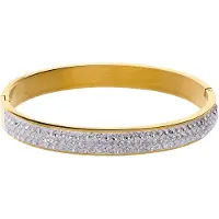 Lucardi - Dames Stalen goldplated bangle met kristal - Armband - Staal - Goudkleurig - 58 mm