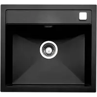 NABER Spoelbak ANGOLA 56 in de kleur NERO, met draaibare mengkraan in verchroomd staal / Inbouwspoelbak / Enkel spoelbak / Geschikt voor een kast van 60 cm breed