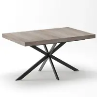 OKWISH Eettafel - Uitschuifbaar 140-180 cm - Met Verborgen Opberglade - Voor 4-6 Personen - MDF En Metaal Grijs