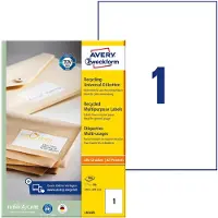 Avery Zweckform Etiketten , voor printertype inkjet/laser, rechthoekig, duurzaam, A4-formaat, papier, natuurwit, 100 etiketten, B 297 x H 210 mm