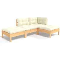 vidaXL 4-delige Loungeset met crèmekleurige kussens massief grenenhout