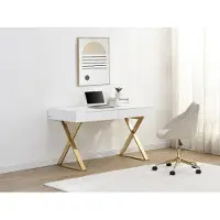 Vente-unique Bureau met 2 lades - Gelakt MDF en metaal - Wit en goudkleurig - PLEISA II