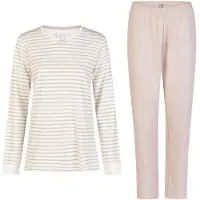 Louise Dames pyjama set lang interlock wit/roze gestreept