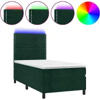vidaXL Boxspring met matras en LED fluweel donkergroen 100x200 cm