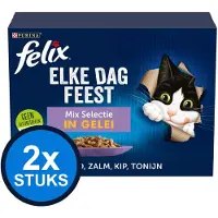 Felix 2x Elke Dag Feest 7+ Senior Mix Selectie - Kattenvoer Natvoer - Zalm tonijn Kip & Rund - 12 x 85 g