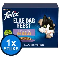Felix Elke Dag Feest 7+ Senior Mix Selectie - Kattenvoer Natvoer - Zalm tonijn Kip & Rund - 12 x 85 g