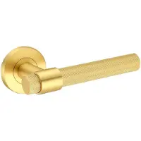 Intergriff Deurkruk (2x) Ambra rond massief geribbelde diamant greep 20mm met een schroefrozet mat goud PVD gecoat | Ronde deurklinken