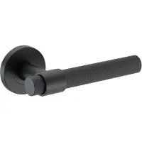 Intergriff Deurkruk (2x) Ambra rond massief geribbelde diamant greep 20mm met een schroefrozet mat zwart PVD gecoat | Zwarte raamsluitingen | Zwarte | Zwarte |