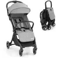 Costway Kinderwagen, reisbuggy met ligfunctie, kinderbuggy met rugleuning, kap en voetsteun, babywagen met veiligheidsgordel tot 15 kg, grijs