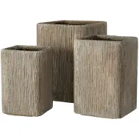 Boltze Bloem bak - Planten bak - Hout nerf - Fiberglass - 3 set - Vierkant - 25x38cm -31x44 - 37x50cm. - Bruin- Grijs .