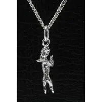 MOOYE ® - Collectie Zilveren Engelse bull terrier hangend aan stok ketting hanger - klein