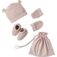 Vertbaudet Set babymutsjes, wanten en laarsjes en bijpassend zakje Oeko-Tex roze (poederkleur)
